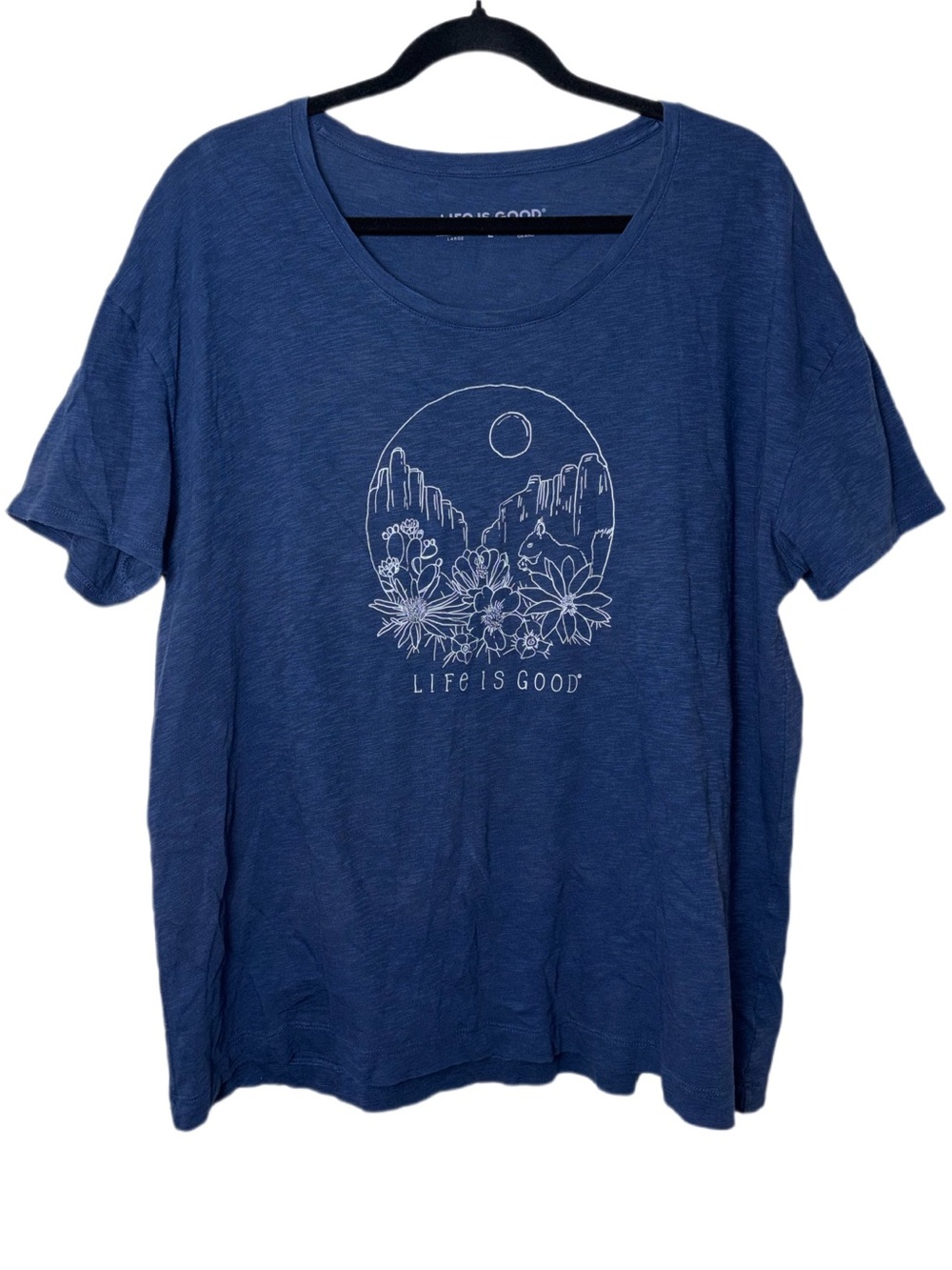 Life is Good blue slub tee white canyon flowers graphic women's size Large
